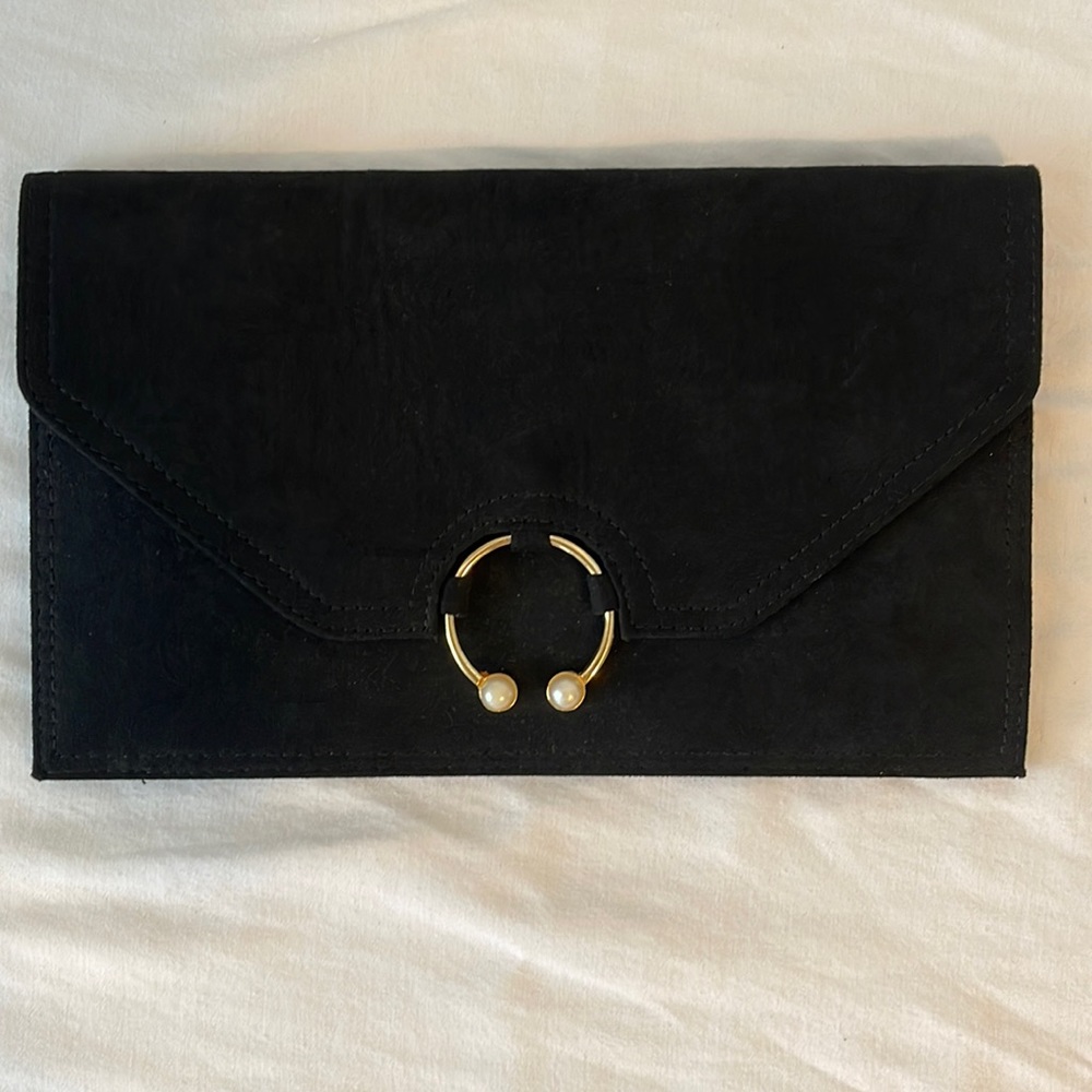 Faux Suede Envelope clutch with gold/pearl closure